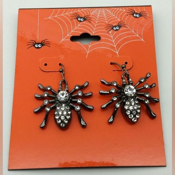 Halloween Rhinestone Spider Earrings Jewelry Women's Accessories New - Picture 3 of 4